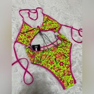 New 2xl neon green swimsuit bodysuit onepiece festival rave raver outfit edc